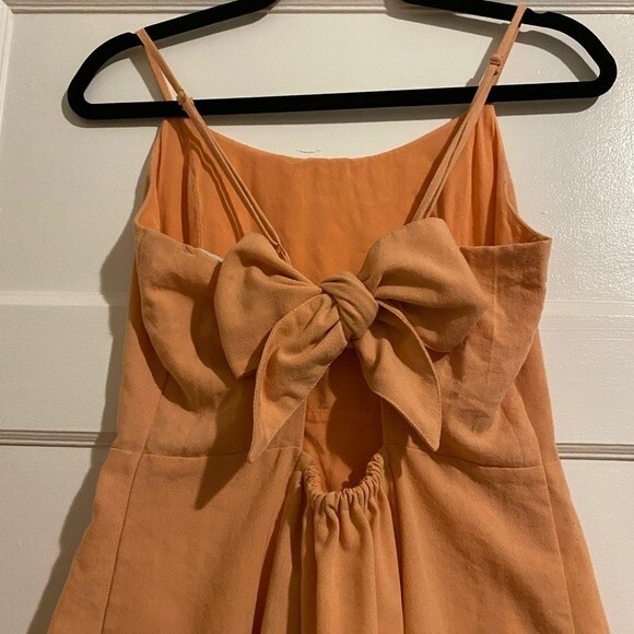 Molly Green Vintage Style Peach Button Down Strappy Cottage Dress with Bow Back - Picture 4 of 16